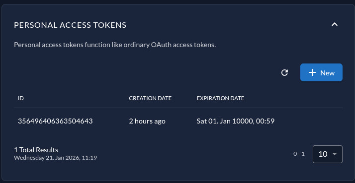 Generación de token de acceso PAT para usuario de emergencia.